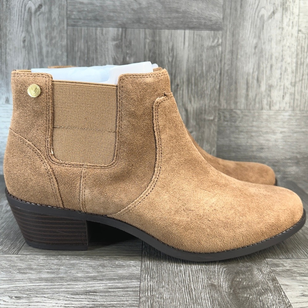 Vionic Suede Ankle Boots Women 9 Tan New Comfort Orthotic Chelsea Bootie